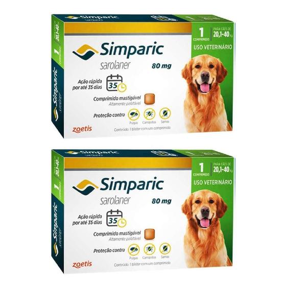 Combo 2 Unidades Simparic 20,1 A 40 Kg 80 Mg Comp Avulso - Zoetis ...