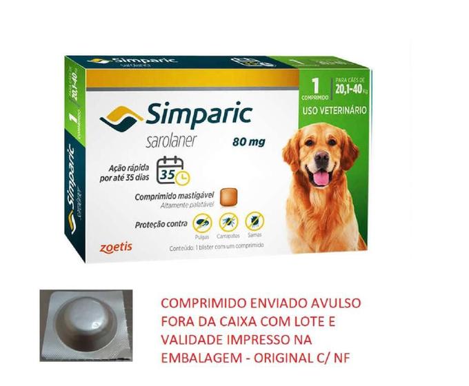 Imagem de Combo 2 unidades Simparic 20,1 a 40 kg 80 mg comp avulso