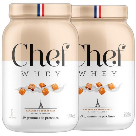 Imagem de Combo 2 Whey Sem Lactose Muita Proteina Caramelo 907g - Chef