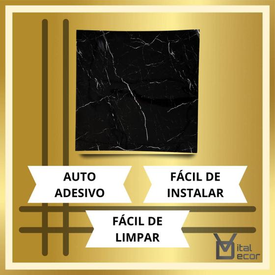 Imagem de Combo 24 placas auto adesivas imita marmore 60x60 cm preto