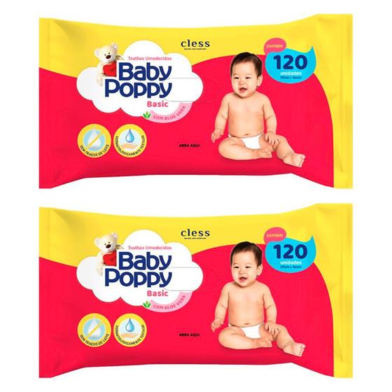 Imagem de Combo 2x toalhas lenços umedecidos baby poppy para uso de toda a família 120 unidades