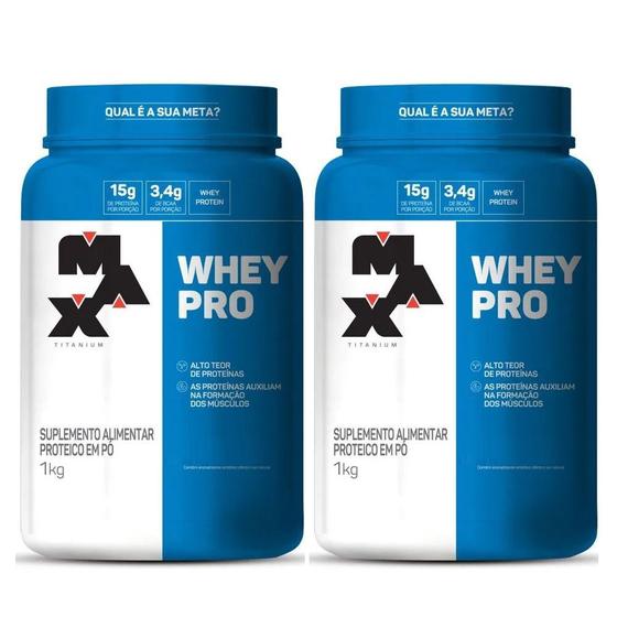 Imagem de Combo 2x Whey Pro 1kg Baunilha - max Titanium Whey Concentrado