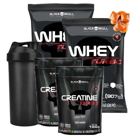 Imagem de Combo 2x Whey Protein Turbo+ Creatina Black Skull+ Coqueteleira