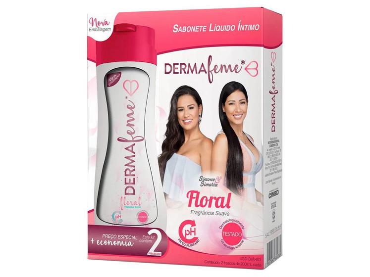 Imagem de combo 2x200ml dermafeme sabonete líquido íntimo dermatologicamente testado ph equilibrado - floral 