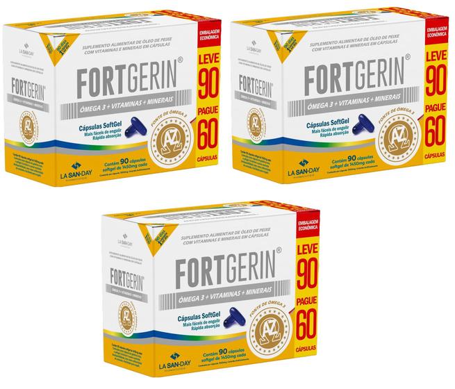 Imagem de Combo 3 caixas Fort Gerin Ômega 3 + Vitaminas+Minerais Leve 90 Pague 60 Cápsulas La San-Day