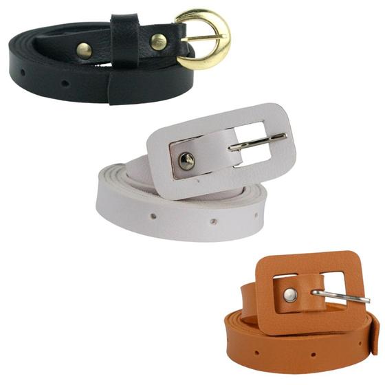 Imagem de Combo 3 Cintos Fivela Redonda Dourada, Retangular E Quadrada