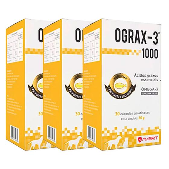 Combo 3 Ograx-3 Suplemento Nutricional Cães E Gatos 1000mg Menor preço em Combo 3 Ograx-3 Suplemento Nutricional Cães E Gatos 1000mg