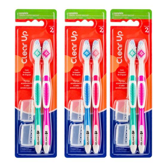 Imagem de Combo 3 Pack c/2 Escova Dental Super Macia C/ Limpa Lingua