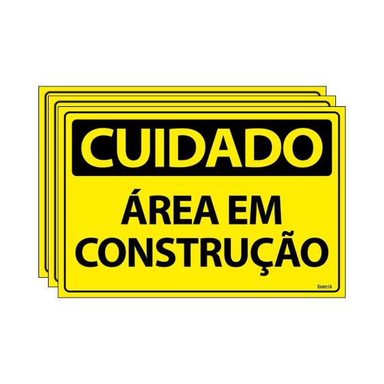 Imagem de Combo 3 Placas De Sinalização Cuidado Área Em Construção 30x20 Ecom IA - SC15 F9e