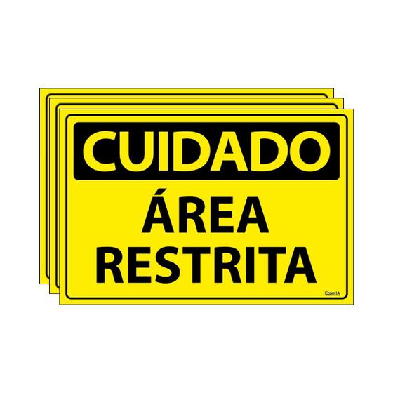 Imagem de Combo 3 Placas De Sinalização Cuidado Área Restrita 30x20 Ecom IA - SC9 F9e
