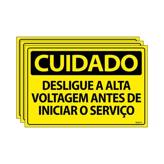 Imagem de Combo 3 Placas De Sinalização Cuidado Desligue A Alta Voltagem Antes De Iniciar O Serviço 30x20 Ecom IA - SC48 F9e