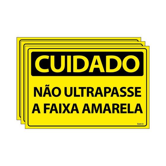 Imagem de Combo 3 Placas De Sinalização Cuidado Não Ultrapasse A Faixa Amarela 30x20 Ecom IA - SC58 F9e