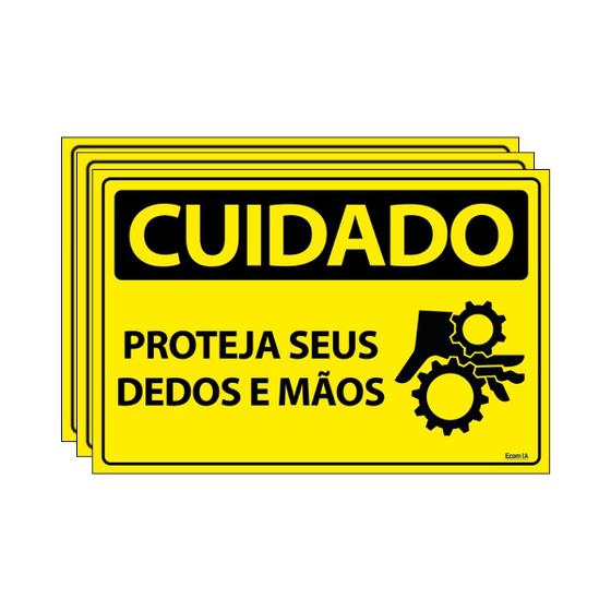 Imagem de Combo 3 Placas De Sinalização Cuidado Proteja Seus Dedos E Mãos 30x20 Ecom IA - SC51 F9e