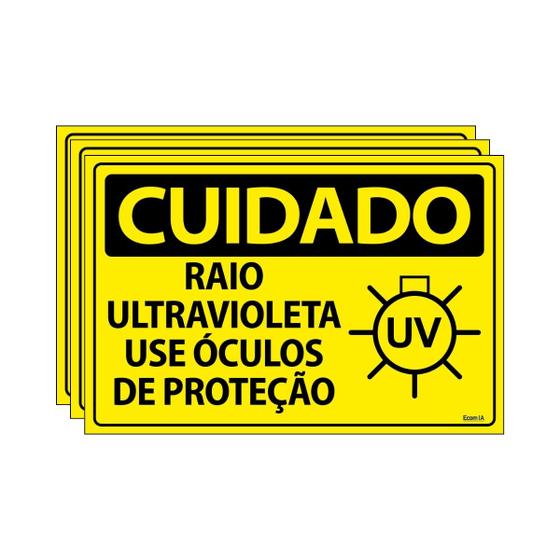 Imagem de Combo 3 Placas De Sinalização Cuidado Raio Ultravioleta Use Óculos De Proteção 30x20 Ecom IA - SC36 F9e