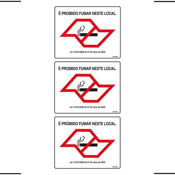 Imagem de Combo 3 Placas De Sinalização É Proibido Fumar Neste Local 25X20 Ekomunike - P-5/2 F9e