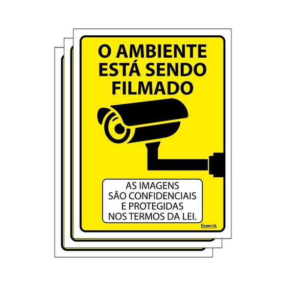 Imagem de Combo 3 Placas De Sinalização O Ambiente Está Sendo Filmado 15x20 Ecom IA - P-25/1 F9e