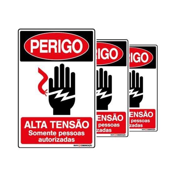 Imagem de Combo 3 Placas De Sinalização Perigo Alta Tensão Somente Pessoas Autorizadas 20x30 Qi Comunicação - S-217/3 Q1a