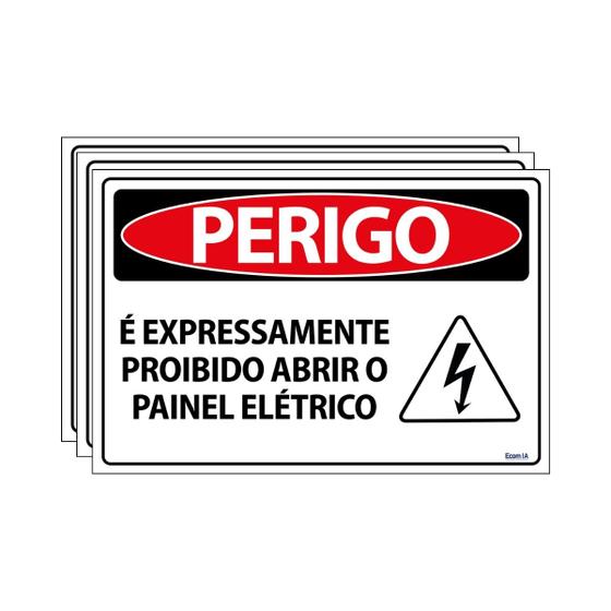 Imagem de Combo 3 Placas De Sinalização Perigo É Expressamente Proibido Abrir O Painel 30x20 Ecom IA - SP73 F9e