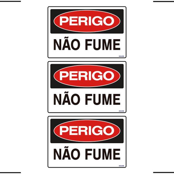 Imagem de Combo 3 Placas De Sinalização Perigo Não Fume 30x20 Ekomunike - S-218 F9e