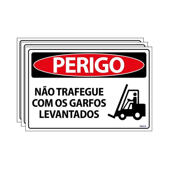 Imagem de Combo 3 Placas De Sinalização Perigo Não Trafegue Com Os Garfos Levantados 30x20 Ecom IA - SP67 F9e