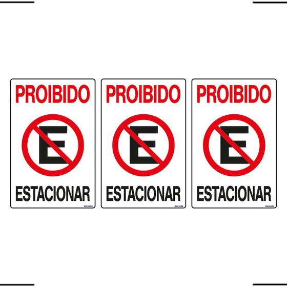 Imagem de Combo 3 Placas De Sinalização Proibido Estacionar 20x30 Ekomunike - P-1 F9e