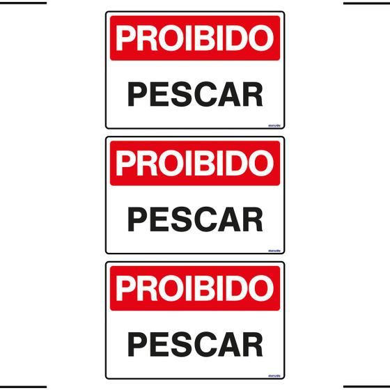 Imagem de Combo 3 Placas De Sinalização Proibido Pescar 30x20 Ekomunike - P-15 F9e