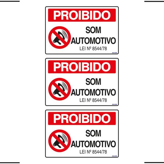 Imagem de Combo 3 Placas De Sinalização Proibido Som Automotivo 30x20 Ekomunike - S-233/1 F9e