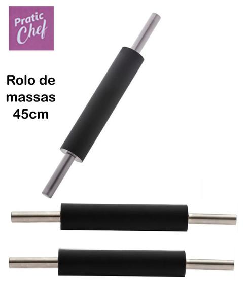 Imagem de Combo 3 Rolo De Massas Preto Pratic Chef 45cm Aço Inoxidável