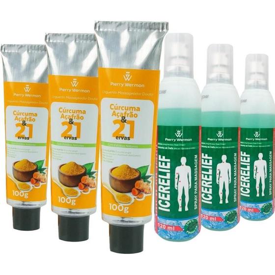 Imagem de Combo 3 Spray Massageador Icerelief + 3 Pomada 21 Ervas