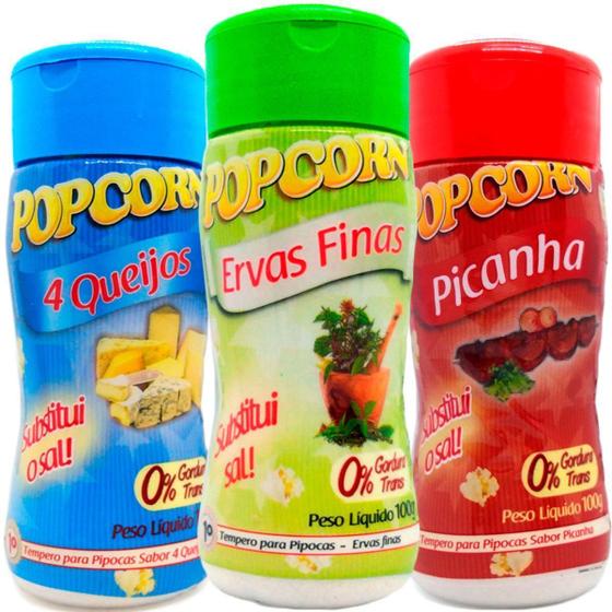 Imagem de Combo 3 Temperos Pipoca Popcorn Sabores 4 Queijos, Ervas