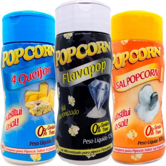 Imagem de Combo 3 Temperos Pipoca Popcorn Sabores 4 Queijos, Flavapop