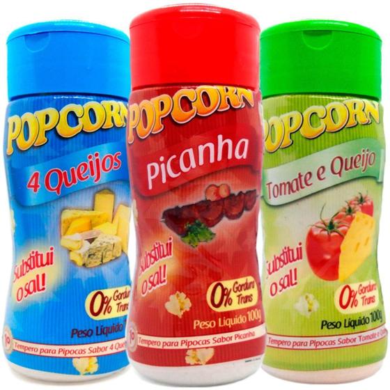 Imagem de Combo 3 Temperos Pipoca Popcorn Sabores 4 Queijos, Picanha E