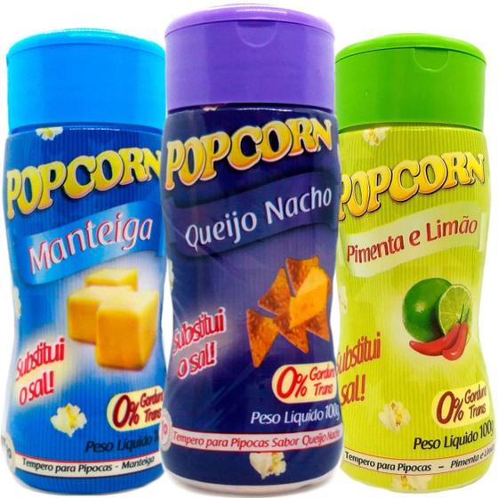 Imagem de Combo 3 Temperos Pipoca Popcorn Sabores Manteiga, Pimenta E