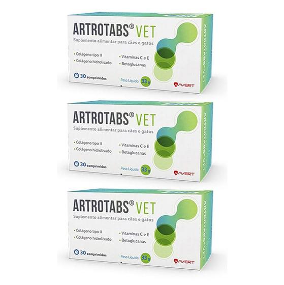 Combo 3 Unidades Artrotabs Vet 30 comp Cães e Gatos Avert Menor preço em Combo 3 Unidades Artrotabs Vet 30 comp Cães e Gatos Avert