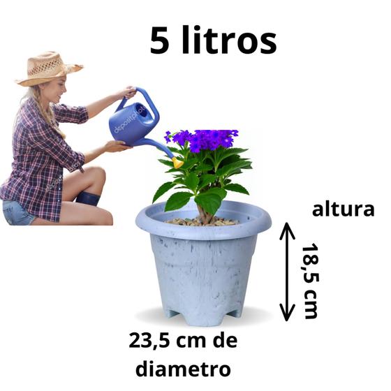 Imagem de Combo 3 vasos Vaso Para Planta Tacho Redondo De Plastico 5 Litros -  Cor Carrara