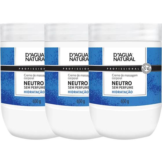 Combo 3un creme massagem corporal neutro 650g dagua natural Menor preço em Combo 3un creme massagem corporal neutro 650g dagua natural