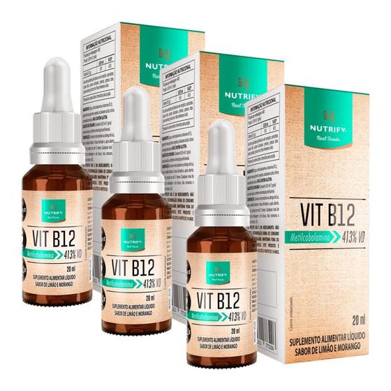 Imagem de Combo 3x Vitamina B12 Metilcobalamina Liquido 20ml - Nutrify