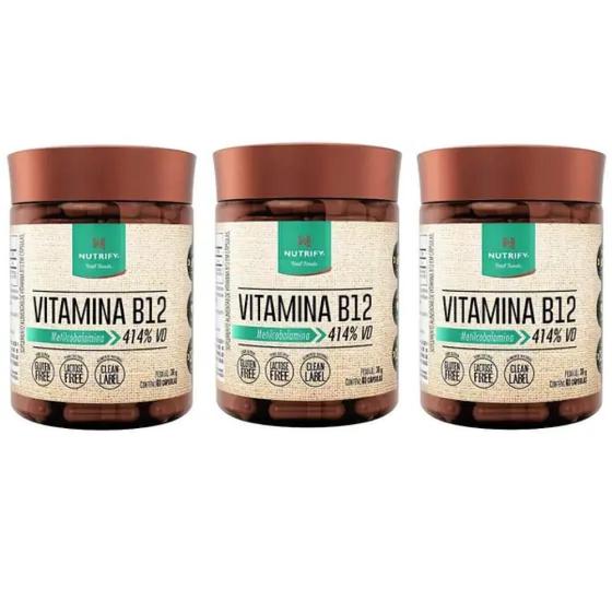 Imagem de Combo 3x Vitamina B12 Vegano Metilcobalamina 414% 60 caps - Nutrify