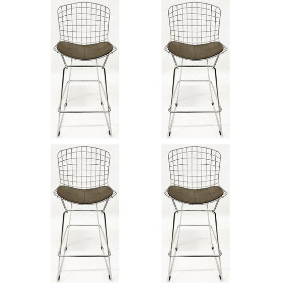 Imagem de Combo 4 Banquetas para Bar modelo Bertoia cromada assento cor marrom altura 70cm