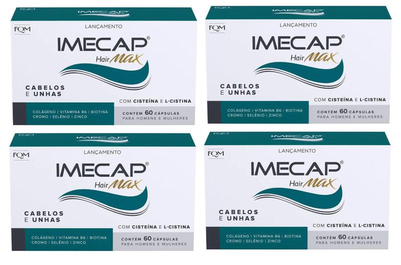 Imagem de Combo 4 caixas Imecap Hair Max Cabelos e Unhas 60 Capsulas - Farmoquimica