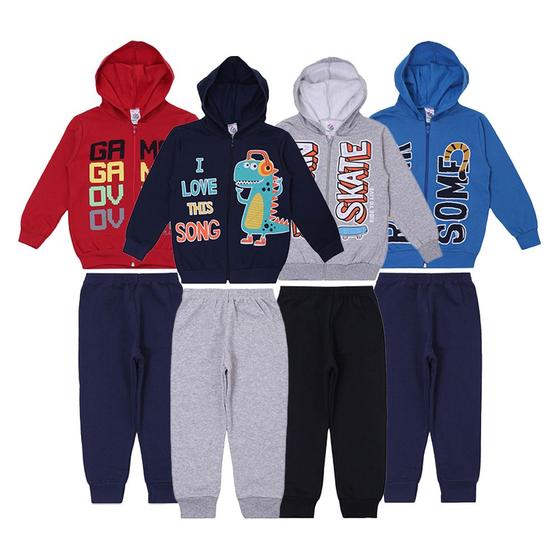 Imagem de COMBO 4 Conjuntos de Moletom Jaqueta Zíper com Capuz e Calça para Meninos do 1 ao 8