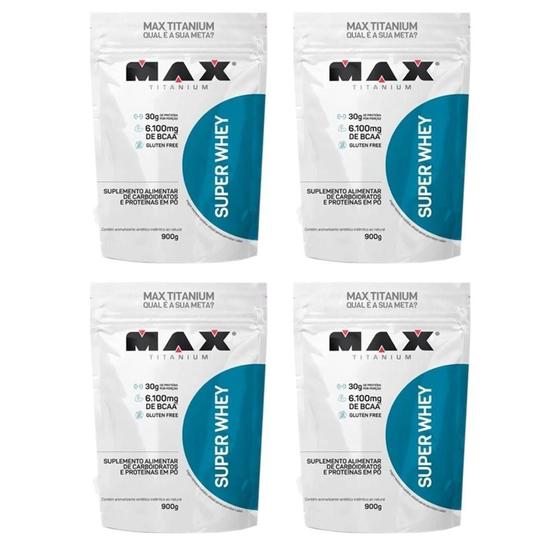 Combo 4 Super Whey Isolado Conc 900G Baunilha - Max Titanium Menor preço em Combo 4 Super Whey Isolado Conc 900G Baunilha - Max Titanium