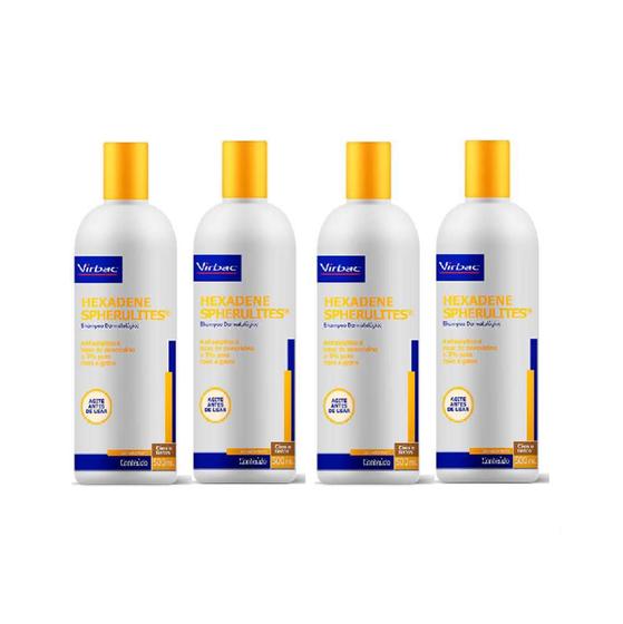 Imagem de Combo 4 unidades Shampoo Dermatológico Virbac Hexadene Spherulites para Cães e Gatos - 500 ml