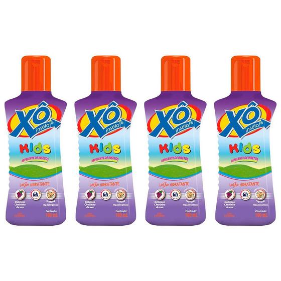 Imagem de combo 4x repelente xô inseto kids infantil crianças com delicioso cheirinho de uva 100ml loção