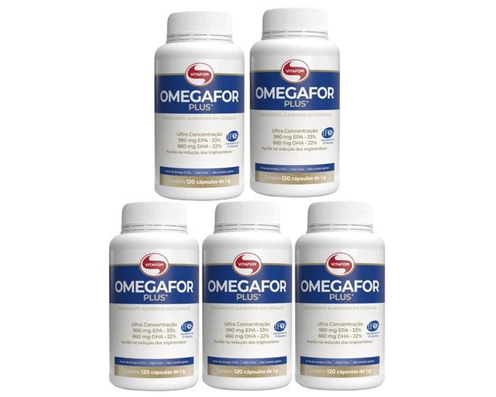 Combo 5x Omegafor Plus Vitafor 120 Cápsulas Ômega 3 Dha 660mg Epa 990mg Menor preço em Combo 5x Omegafor Plus Vitafor 120 Cápsulas Ômega 3 Dha 660mg Epa 990mg