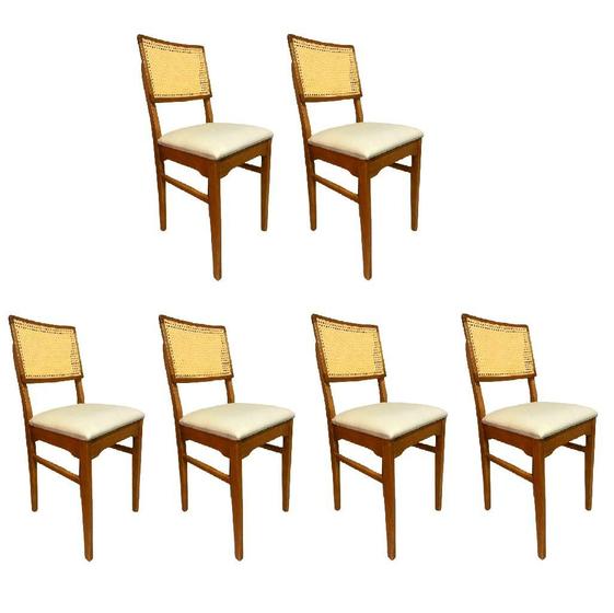 Imagem de Combo 6 Cadeiras Estofadas No Acento Com Palha Indiana no Encosto Modelo Uttar