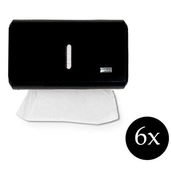 Imagem de Combo 6 dispenser porta papel toalha interfolha Premisse Urban papeleira suporte banheiro preta
