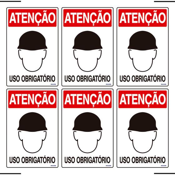 Imagem de Combo 6 Placas De Sinalização Atenção Capacete Uso Obrigatório 20x30 Ekomunike - S-205 F9e