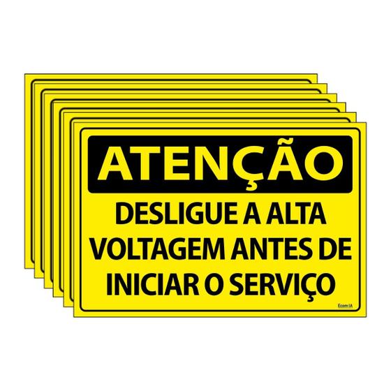 Imagem de Combo 6 Placas De Sinalização Atenção Desligue A Alta Voltagem Antes De Iniciar O Serviço 30x20 Ecom IA - SA17 F9e