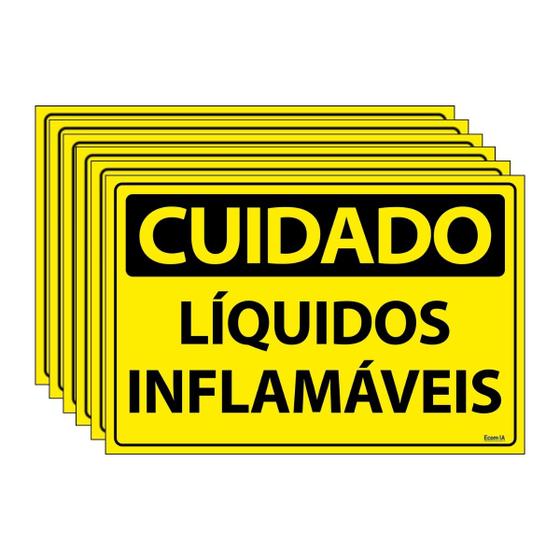 Imagem de Combo 6 Placas De Sinalização Cuidado Líquidos Inflamáveis 30x20 Ecom IA - SC55 F9e